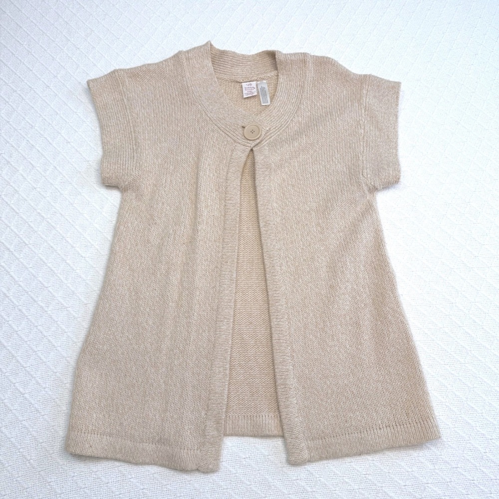 Bobbie Brooks Tan Beige Marl Knit Short Sleeve Single Button Cardigan Sweater S6